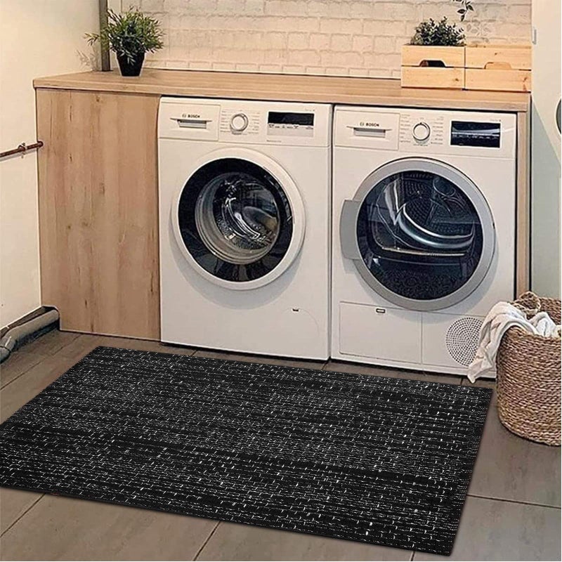 Seavish Black Laundry Room Rug, 2'x4.2' Chindi Rug, Low Pile Cotton Woven Decorative Bohemian Hallway Throw Runner Rugm Small Area Rug for Bedroom Kitchen Sink Bathroom - Image 1